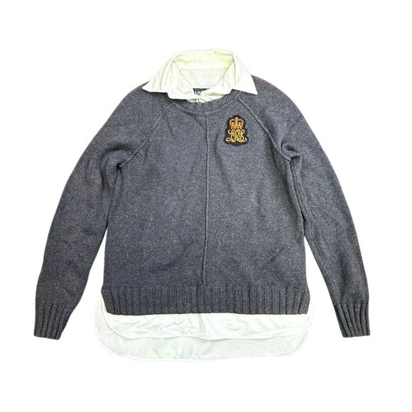 Lauren Ralph Lauren Crest Emblem Sweater Gray Grey Embroidered Crown Logo Classi - Picture 2 of 7
